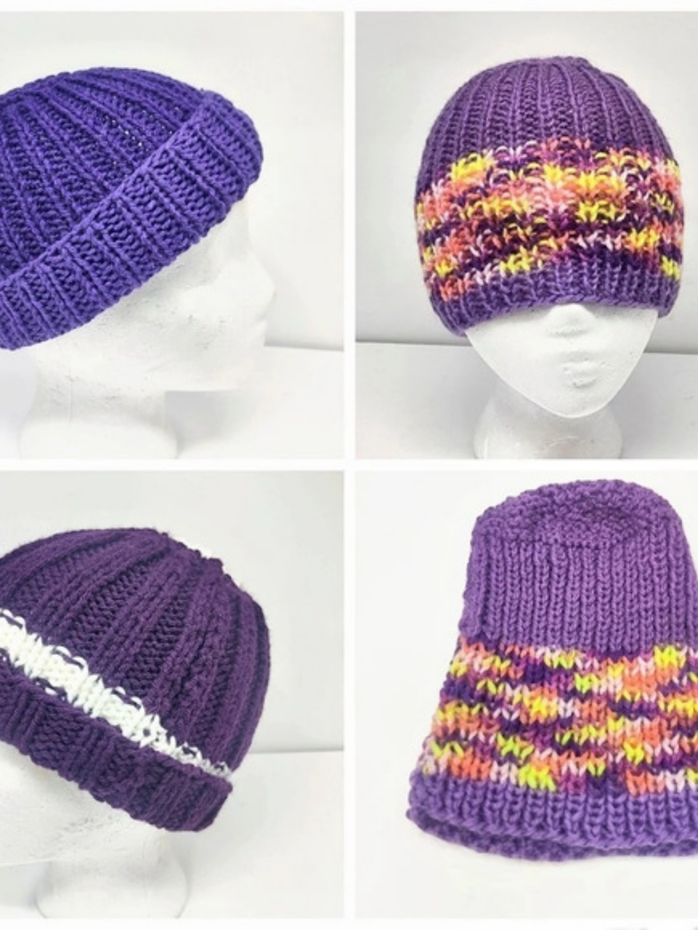 Set of 3 Purple Knit Beanie Hats Brand New